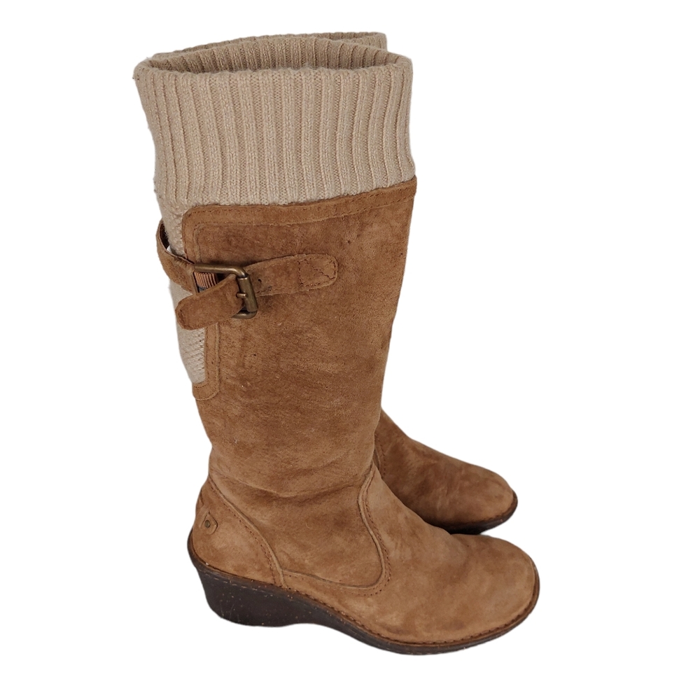 Ugg Skyfall Brown Suede Sock Zipper Boots Wedge Heel Women's Size US 7 (1007372)